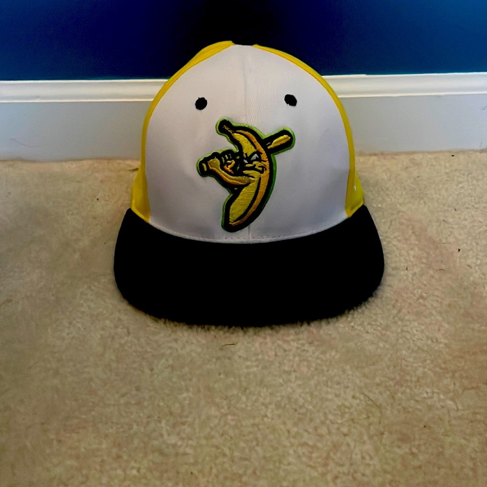 COPY - Yellow and navy blue savanna bananas hat. Size small.